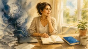 Editorial watercolor illustration for 'Critical Thinking vs. Reason: How ACIM Guides Us' in the Miracles of Mind visual style.