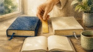 Editorial watercolor illustration for 'Does A Course in Miracles Align with the Bible?' in the Miracles of Mind visual style.