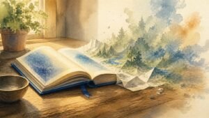 Editorial watercolor illustration for 'What Does God Create? Understanding True Creation Britney Shawley' in the Miracles of Mind visual style.