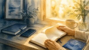 Editorial watercolor illustration for 'What Does “Purpose” Mean in A Course in Miracles?' in the Miracles of Mind visual style.