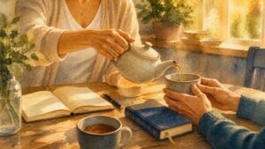 Editorial watercolor illustration for 'God as Love: A Course in Miracles Perspective' in the Miracles of Mind visual style.