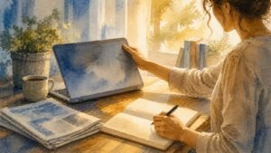 Editorial watercolor illustration for 'Politics and Spirituality: How Obama, Trump, and the Ego All Point to One Hidden Lesson' in the Miracles of Mind visual style.