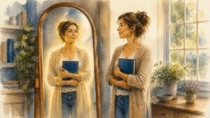 Editorial watercolor illustration for 'Am I the Son of God? A Course in Miracles' in the Miracles of Mind visual style.