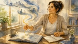 Editorial watercolor illustration for 'Is the goal of mind training or meditation to have no thoughts?' in the Miracles of Mind visual style.
